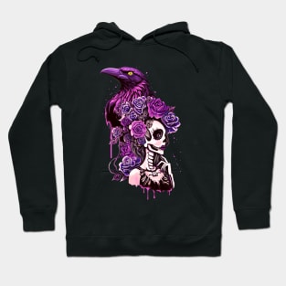 Raven and La catrina, calavera, Lady skull, sugar skull, dark, skeletons lovers, cool skulls, bones, gothic floral lady Hoodie